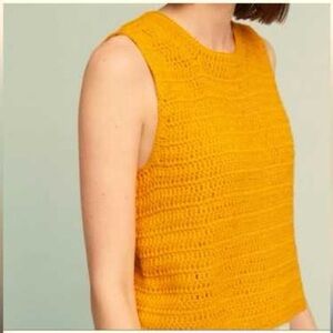 Anthropologie Gold Knit Sweater Vest Sleeveless Sz Medium Boho Layer Lagenlook